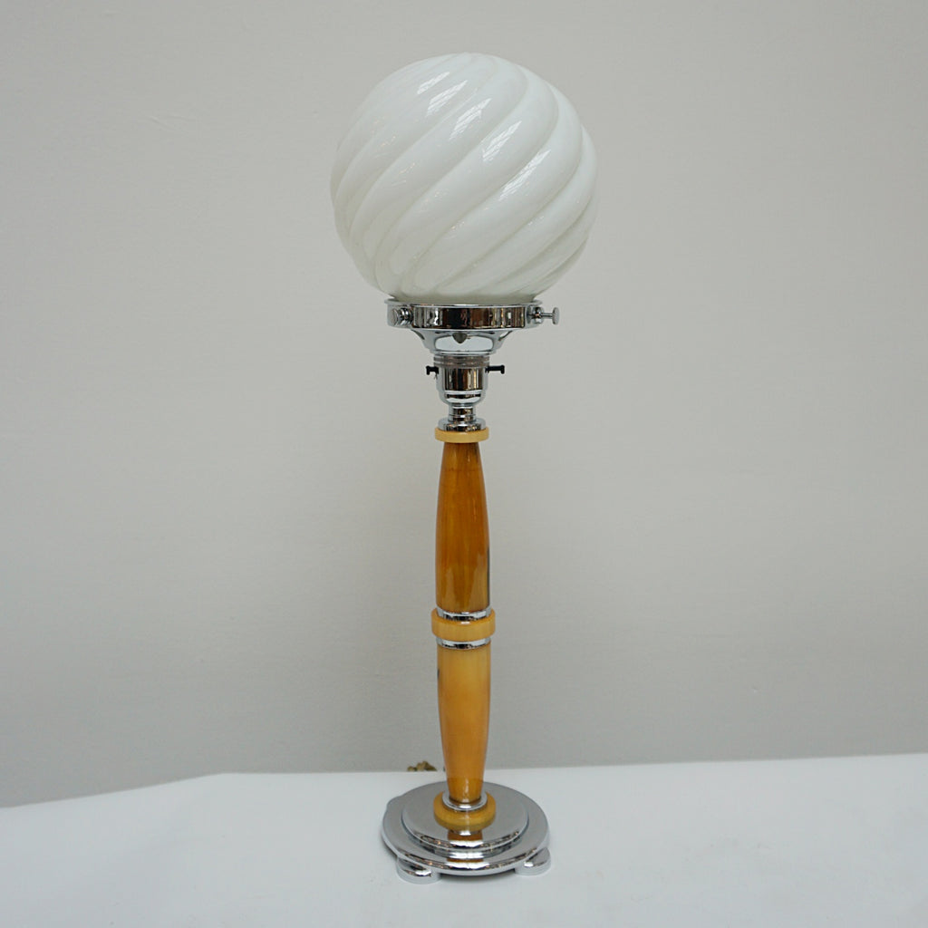 Table Lamps - Marbled Amber Bakelite Stem - Bevelled White Glass Shade - Jeroen Markies Art Deco