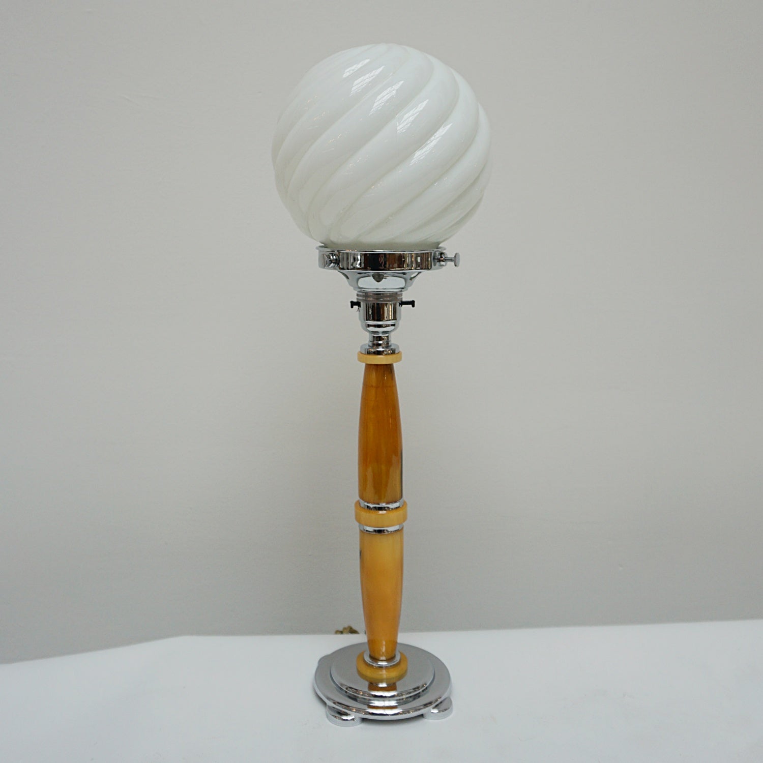 Table Lamps - Marbled Amber Bakelite Stem - Bevelled White Glass Shade - Jeroen Markies Art Deco