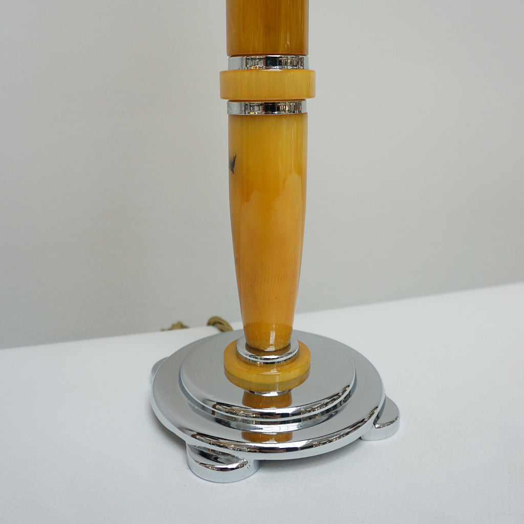 Table Lamps - Marbled Amber Bakelite Stem - Bevelled White Glass Shade - Jeroen Markies Art Deco