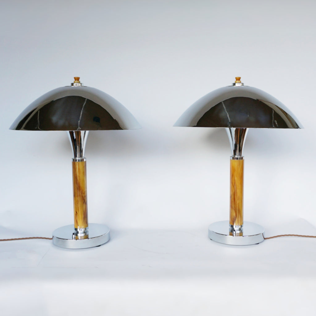 Art Deco Marbled Bakelite and Chromed Metal Table Lamos - Jereon Markies Art Deco