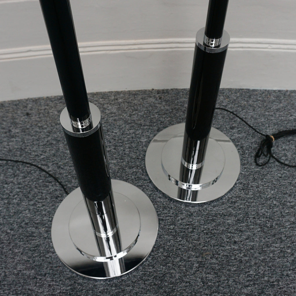 Pair of art Deco Style Black Bakelite and chromed metal uplighter floor lamps - Jeroen Markies Art Deco