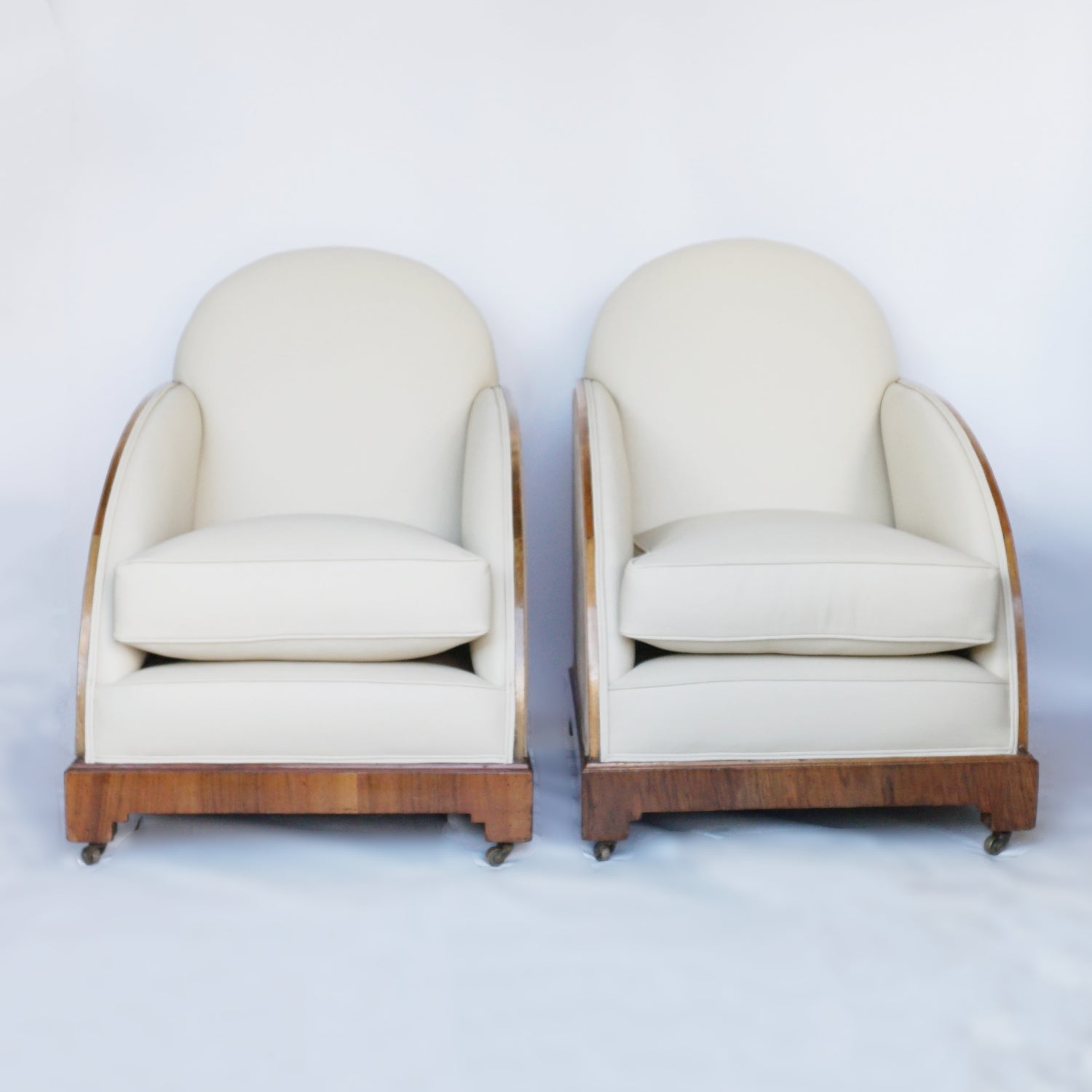 a Pair of Original Vintage Art Deco Lounge Chairs Walnut and Leather Jeroen Markies Art Deco 