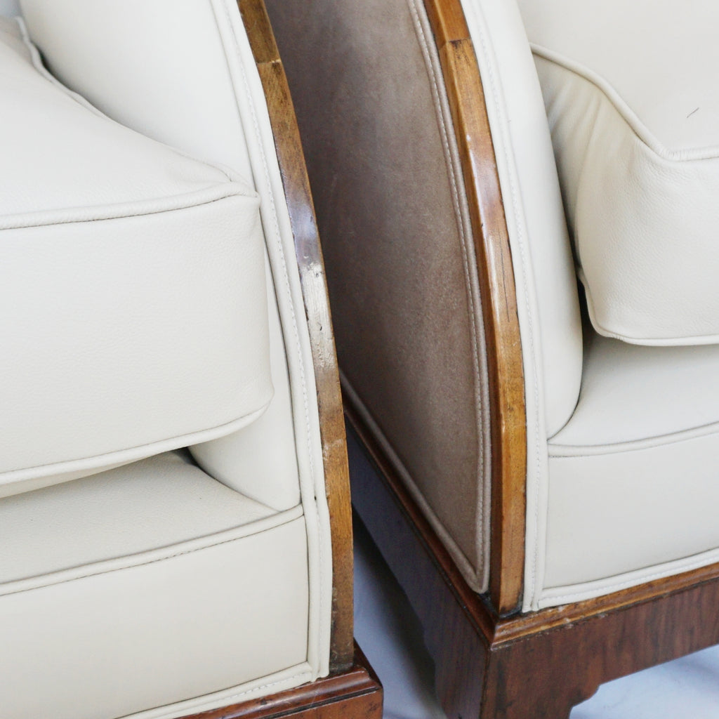 a Pair of Original Vintage Art Deco Lounge Chairs Walnut and Leather Jeroen Markies Art Deco 