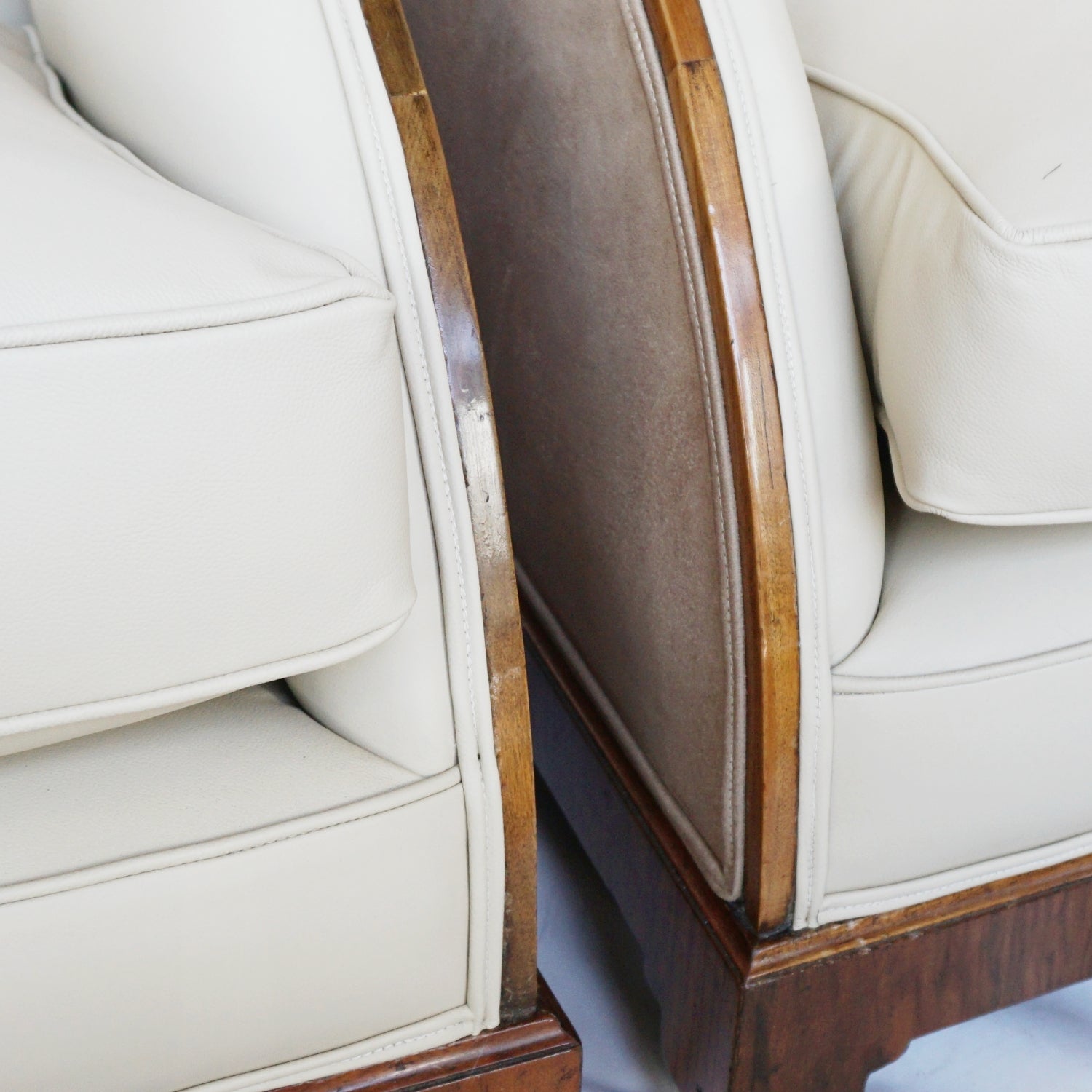 a Pair of Original Vintage Art Deco Lounge Chairs Walnut and Leather Jeroen Markies Art Deco 