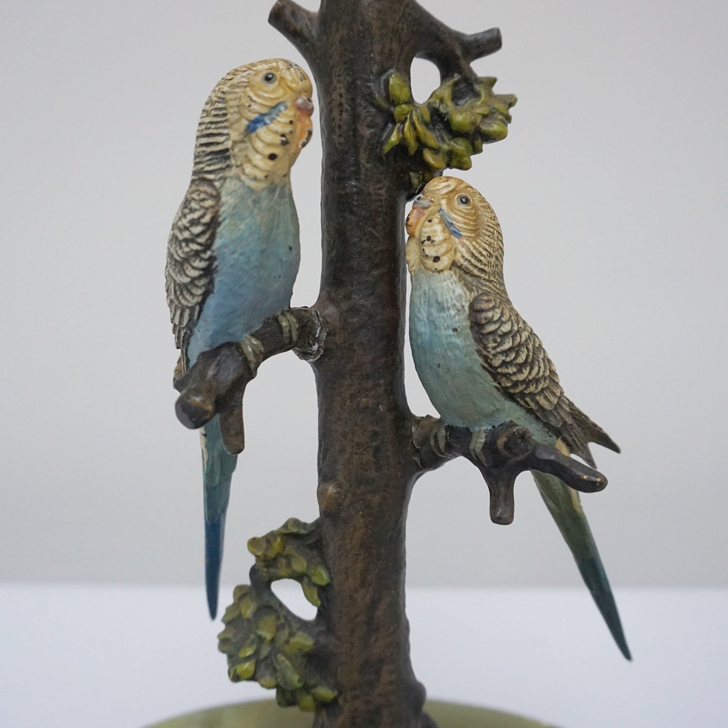 Pair of Art Deco Cold-painted Bronze Budgerigar Table Lamps Set Over Onyx Base