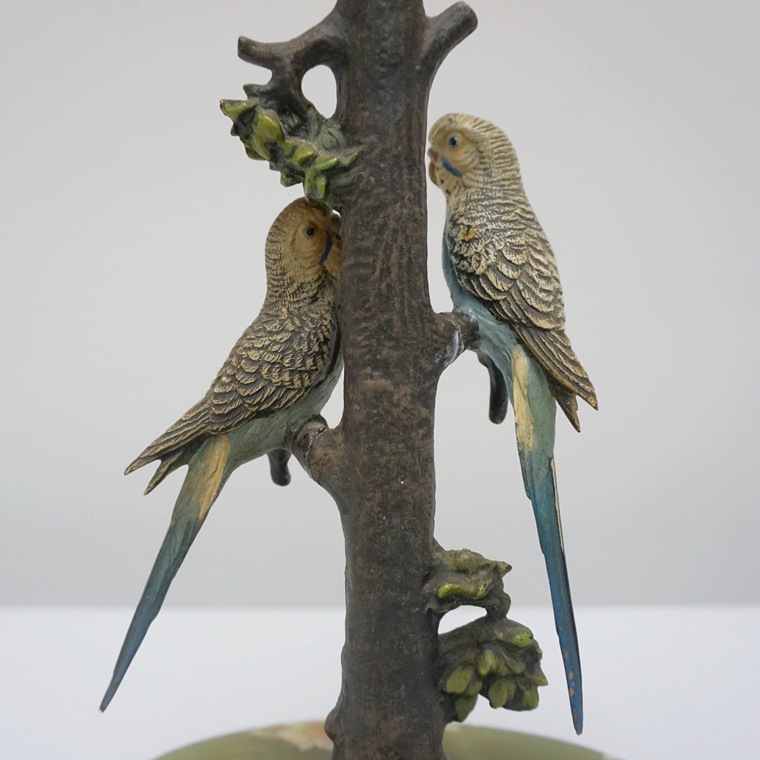 Pair of Art Deco Cold-painted Bronze Budgerigar Table Lamps Set Over Onyx Base