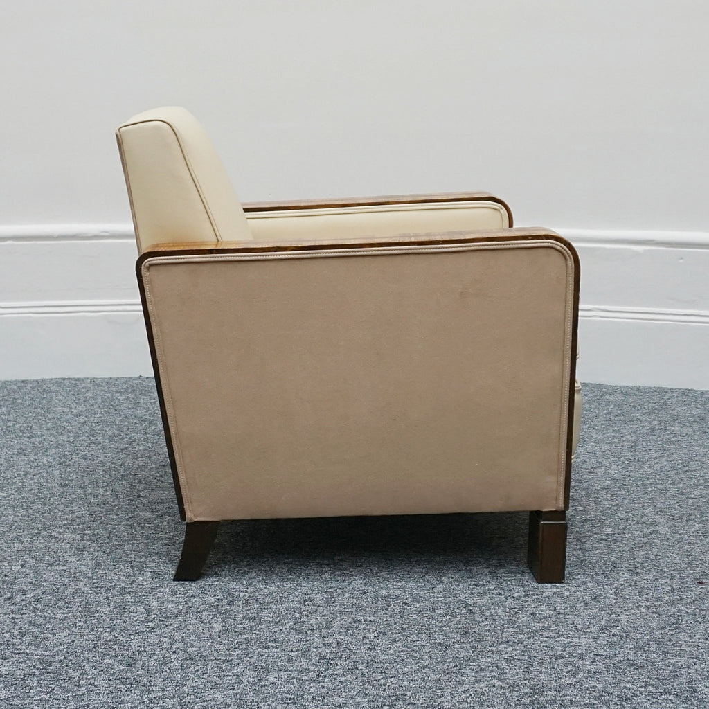 Art Deco Club Armchairs Vintage Art Deco Zebra Wood and Rosewood Cream Leather upholstery - Jeroen Markies Art Deco 