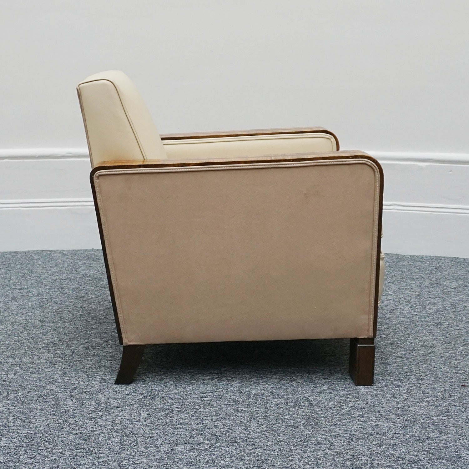 Art Deco Club Armchairs Vintage Art Deco Zebra Wood and Rosewood Cream Leather upholstery - Jeroen Markies Art Deco 