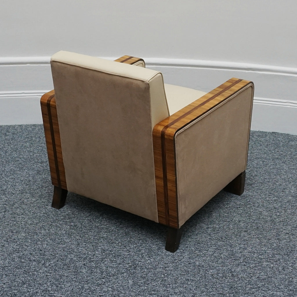 Art Deco Club Armchairs Vintage Art Deco Zebra Wood and Rosewood Cream Leather upholstery - Jeroen Markies Art Deco 