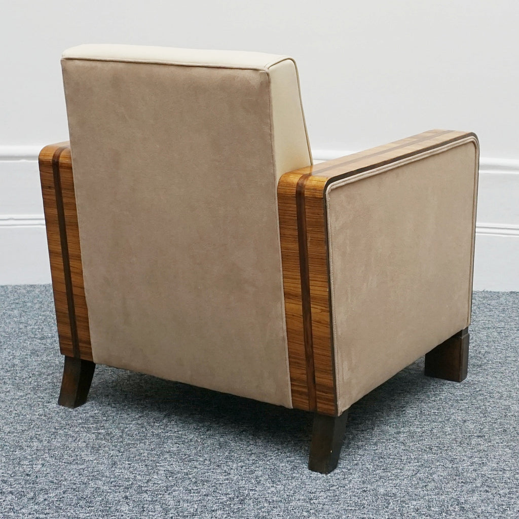 Art Deco Club Armchairs Vintage Art Deco Zebra Wood and Rosewood Cream Leather upholstery - Jeroen Markies Art Deco 