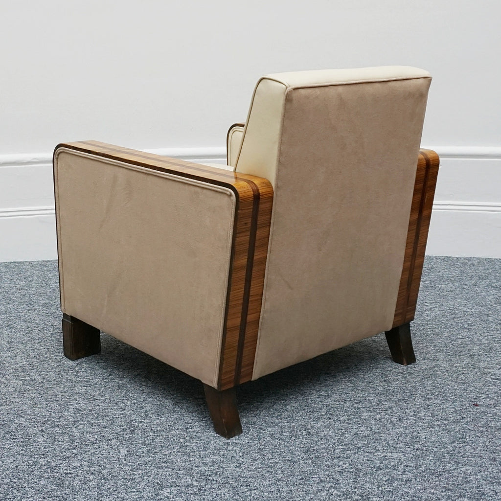 Art Deco Club Armchairs Vintage Art Deco Zebra Wood and Rosewood Cream Leather upholstery - Jeroen Markies Art Deco 