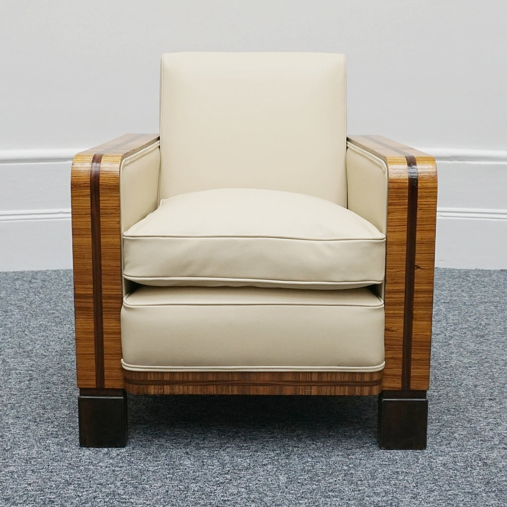 Art Deco Club Armchairs Vintage Art Deco Zebra Wood and Rosewood Cream Leather upholstery - Jeroen Markies Art Deco 