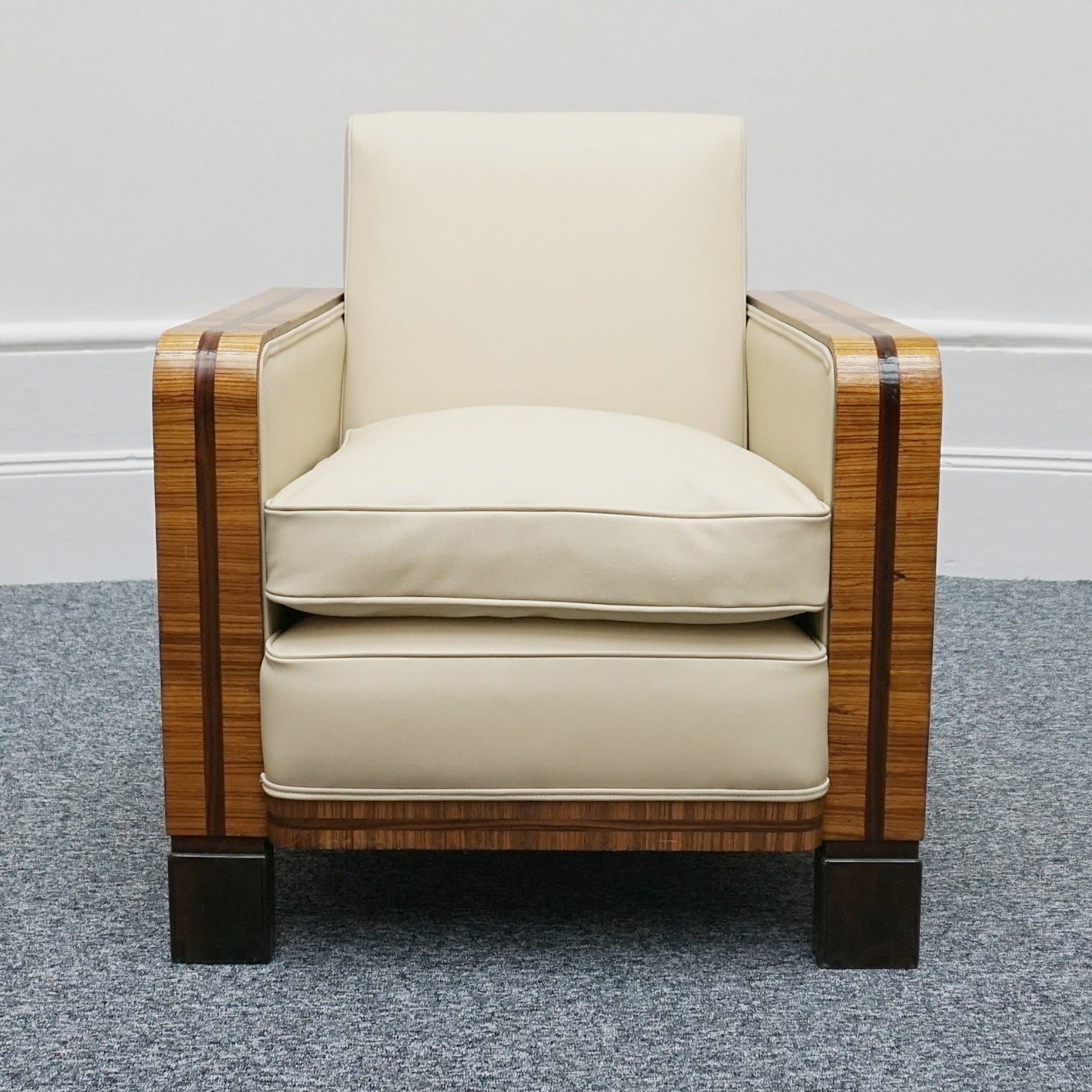Art Deco Club Armchairs Vintage Art Deco Zebra Wood and Rosewood Cream Leather upholstery - Jeroen Markies Art Deco 