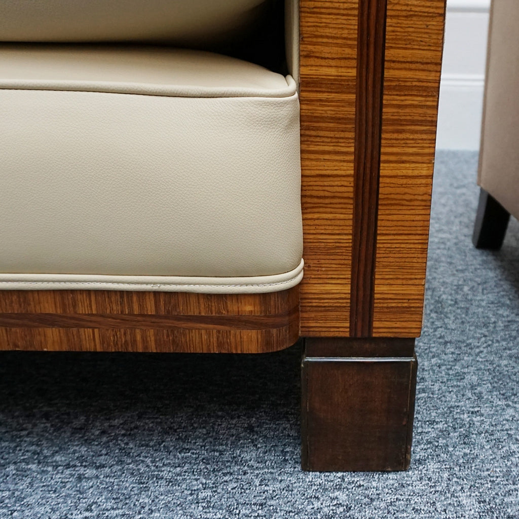 Art Deco Club Armchairs Vintage Art Deco Zebra Wood and Rosewood Cream Leather upholstery - Jeroen Markies Art Deco 