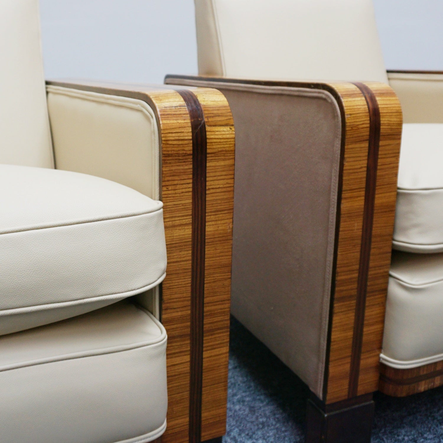 Art Deco Club Armchairs Vintage Art Deco Zebra Wood and Rosewood Cream Leather upholstery - Jeroen Markies Art Deco 