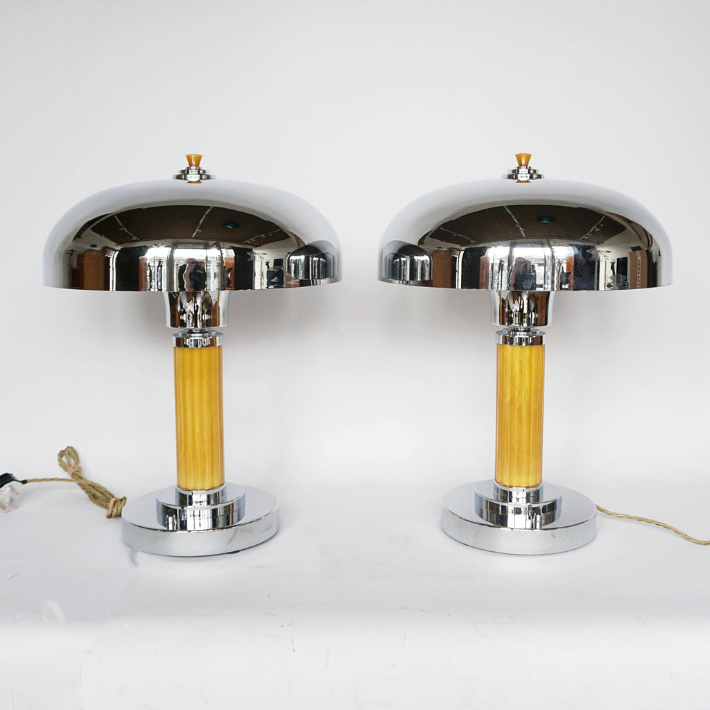 Pair of Art Deco Dome Lamps Bakelite and Chromed Metal English - Jeroen Markies Art Deco