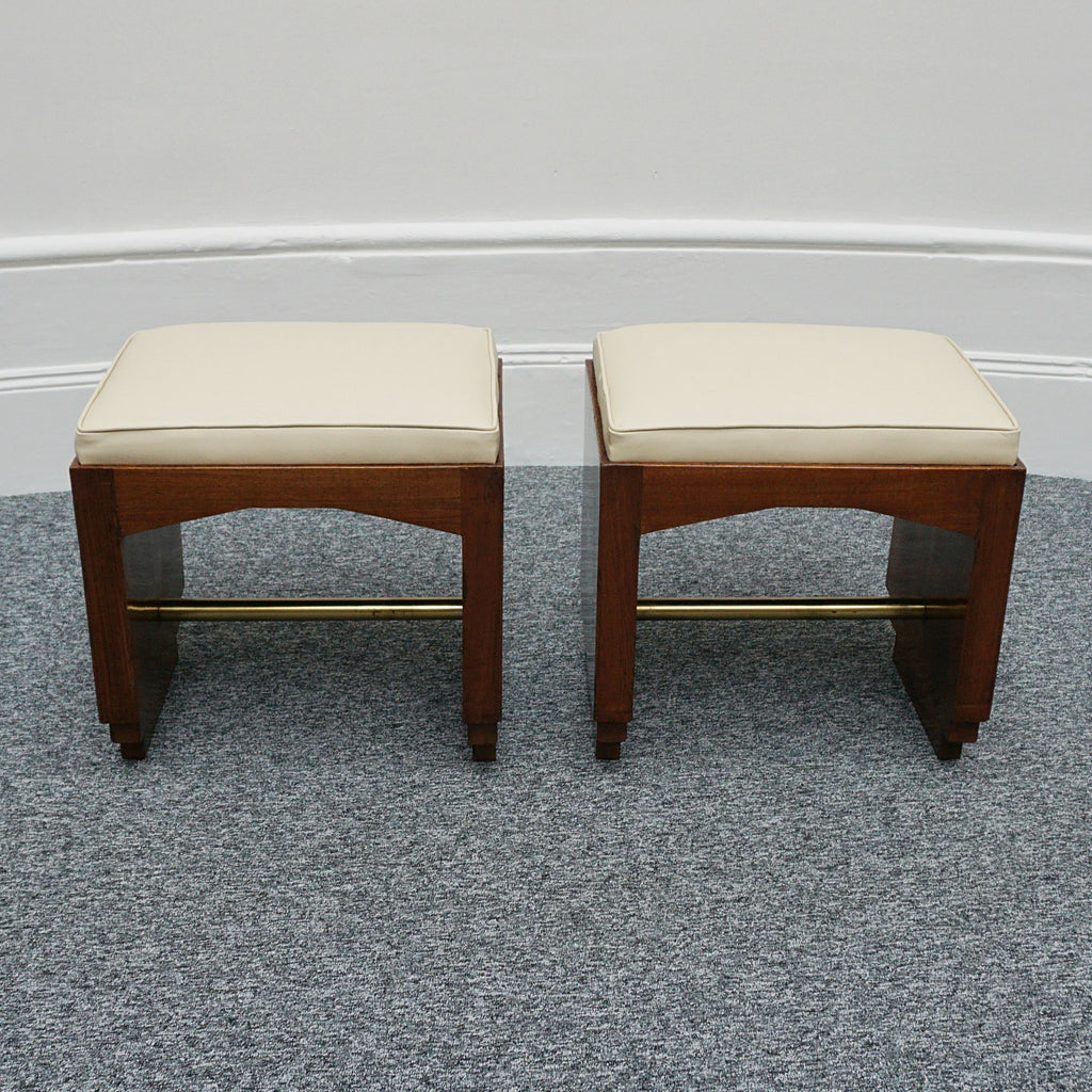 Art Deco Pair of Vintage Stools Cream Leather Burr Solid Walnut English Art Deco 1935 - Jeroen Markies Art Deco