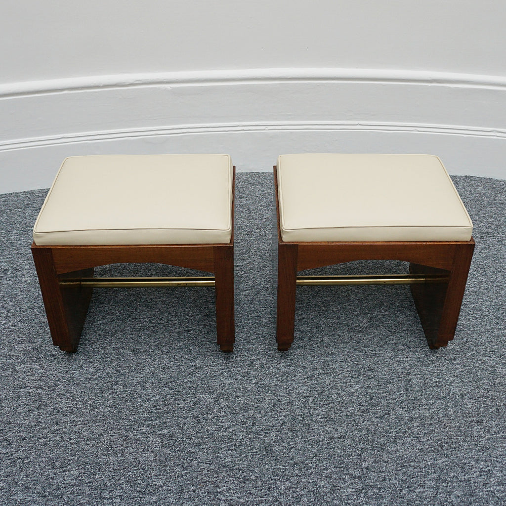 Art Deco Pair of Vintage Stools Cream Leather Burr Solid Walnut English Art Deco 1935 - Jeroen Markies Art Deco