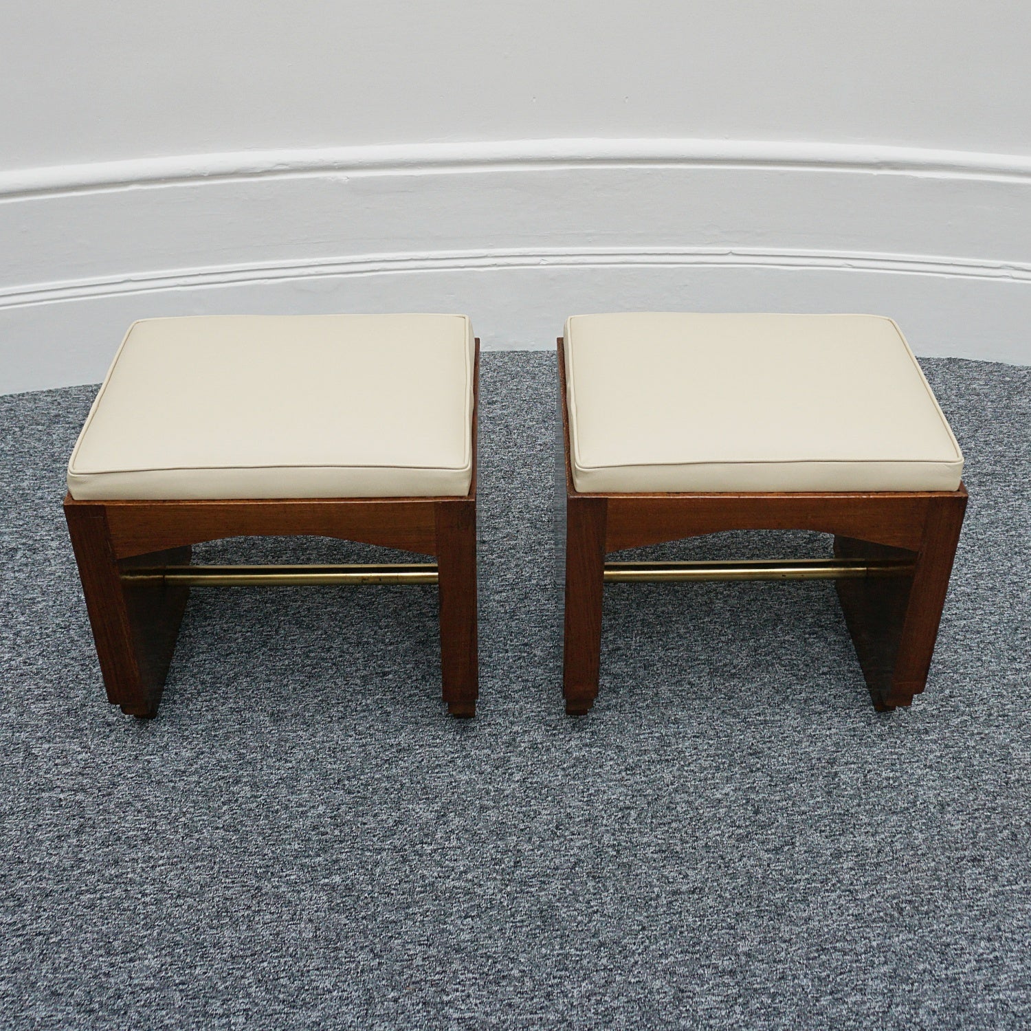 Art Deco Pair of Vintage Stools Cream Leather Burr Solid Walnut English Art Deco 1935 - Jeroen Markies Art Deco