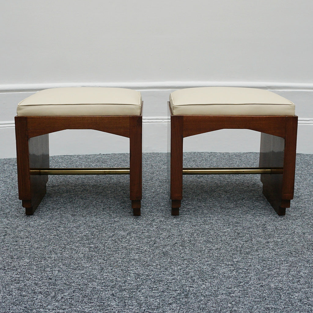 Art Deco Pair of Vintage Stools Cream Leather Burr Solid Walnut English Art Deco 1935 - Jeroen Markies Art Deco