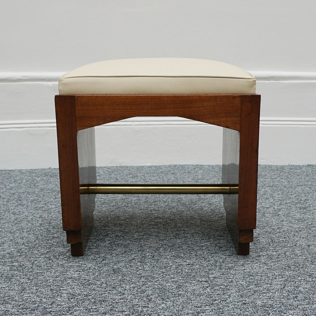 Art Deco Pair of Vintage Stools Cream Leather Burr Solid Walnut English Art Deco 1935 - Jeroen Markies Art Deco
