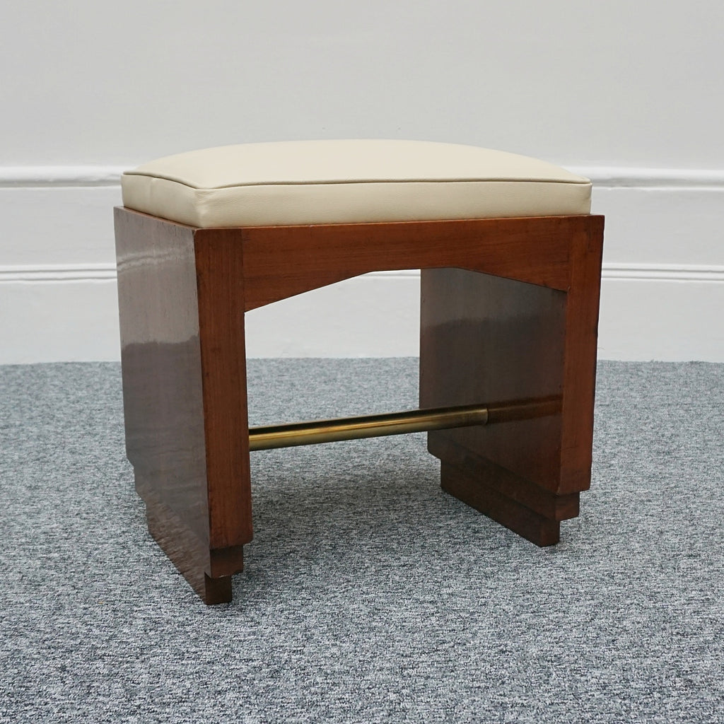 Art Deco Pair of Vintage Stools Cream Leather Burr Solid Walnut English Art Deco 1935 - Jeroen Markies Art Deco