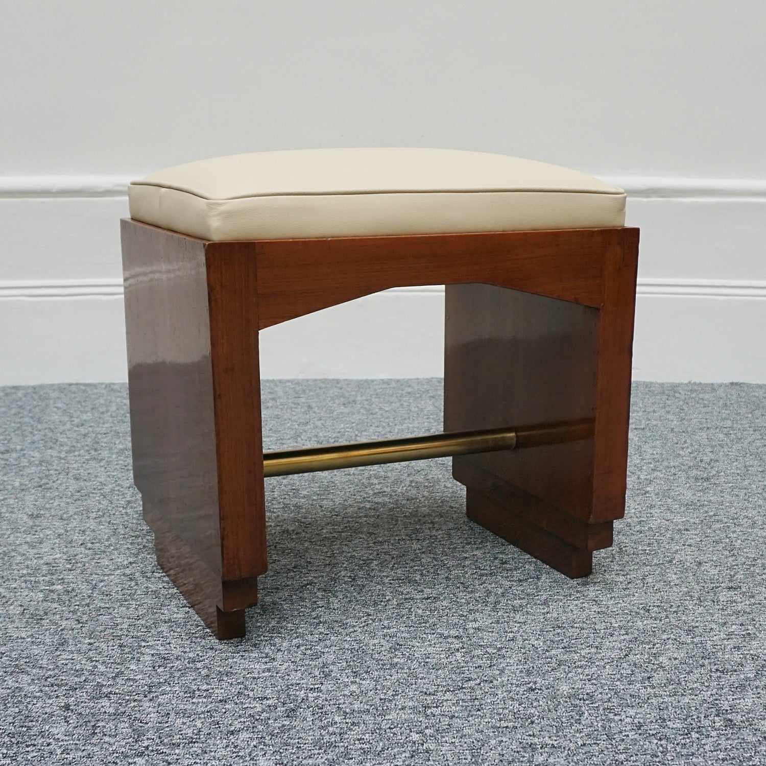 Art Deco Pair of Vintage Stools Cream Leather Burr Solid Walnut English Art Deco 1935 - Jeroen Markies Art Deco