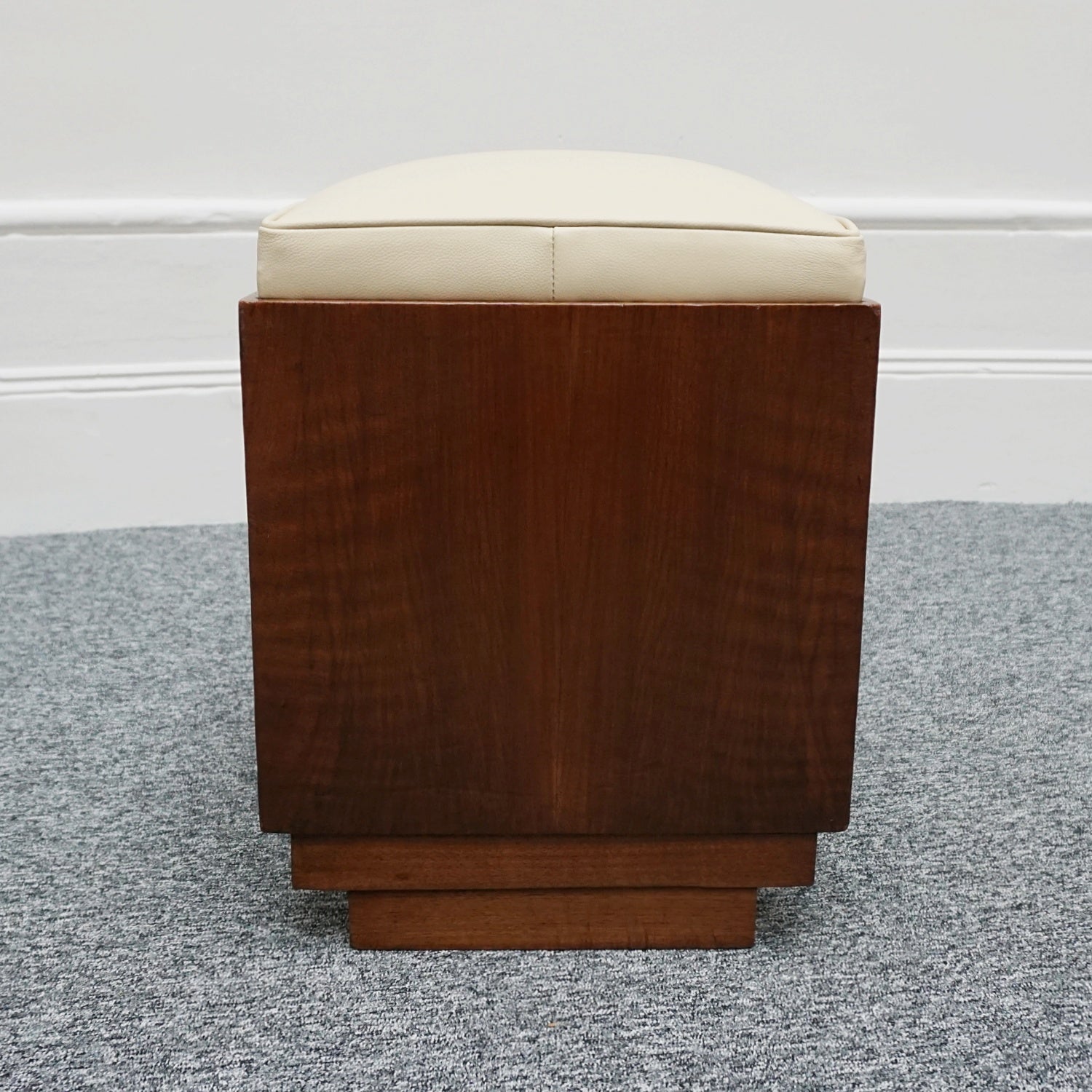 Art Deco Pair of Vintage Stools Cream Leather Burr Solid Walnut English Art Deco 1935 - Jeroen Markies Art Deco