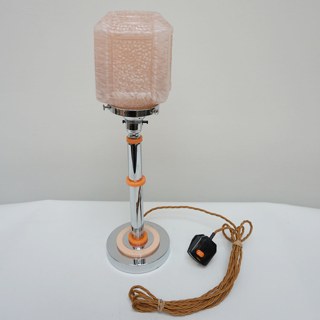 A Pair of Table Lamps - Peach and Pink Bakelite with Pink Glass Shade - Jeroen Markies Art Deco