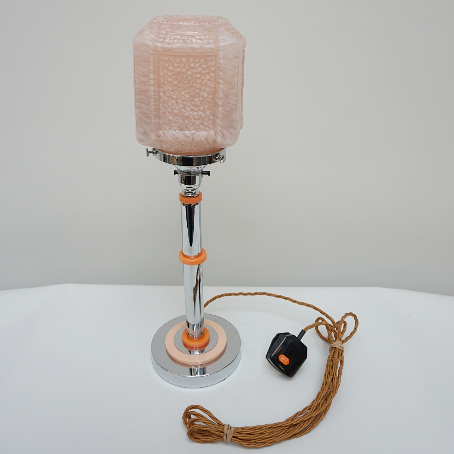 A Pair of Table Lamps - Peach and Pink Bakelite with Pink Glass Shade - Jeroen Markies Art Deco