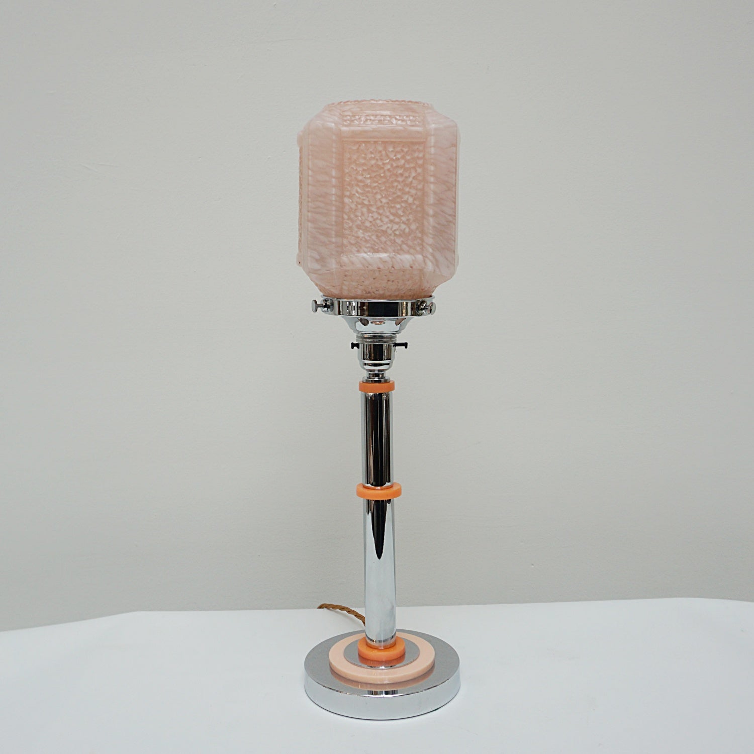 A Pair of Table Lamps - Peach and Pink Bakelite with Pink Glass Shade - Jeroen Markies Art Deco