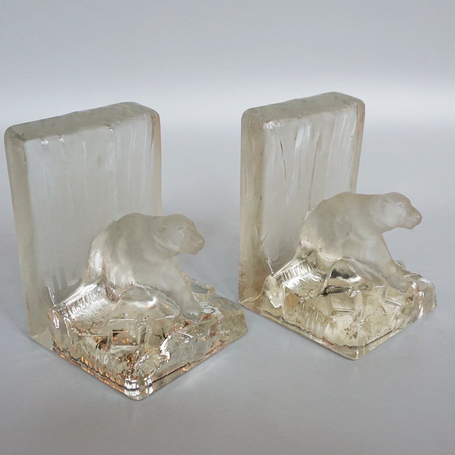 Art Deco Pair of Acid Glass Bookends by Hailwood & Ackroyd English Circa 1930 - Jeroen Markies Art Deco