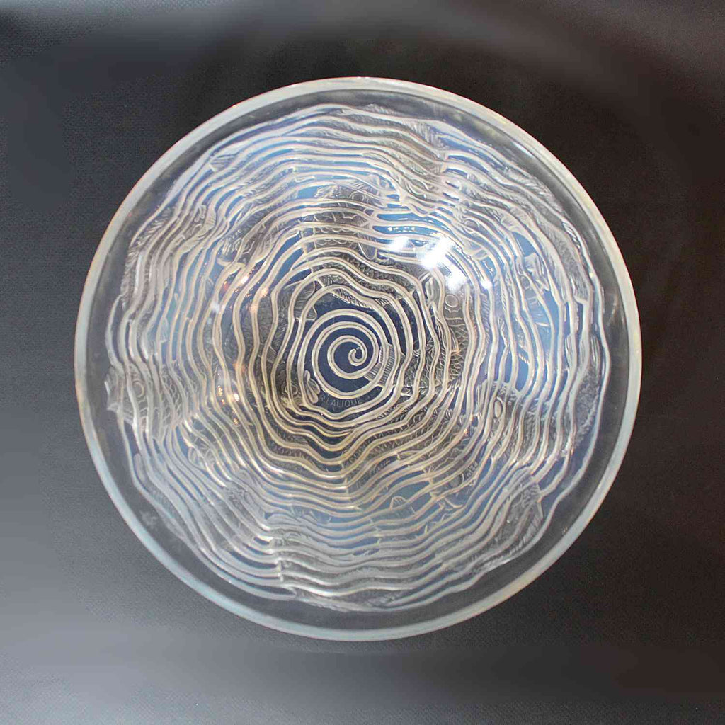 Art Deco Lalique frosted and clear glass Dauphins bowl at Jeroen Markies