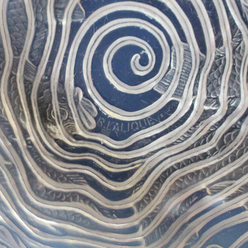 Art Deco Lalique frosted and clear glass Dauphins bowl at Jeroen Markies