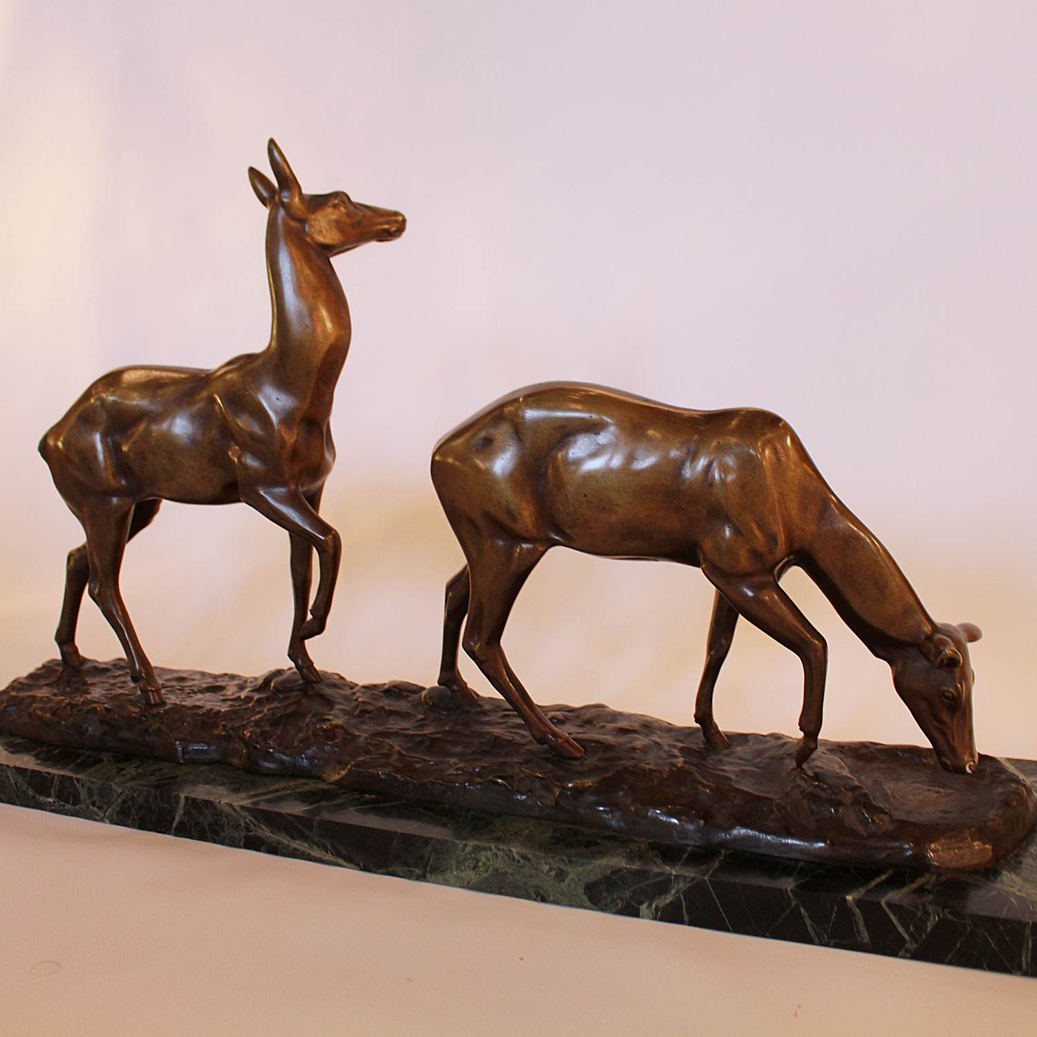 Art Deco bronze deer sculpture by Irene Rochard circa 1930