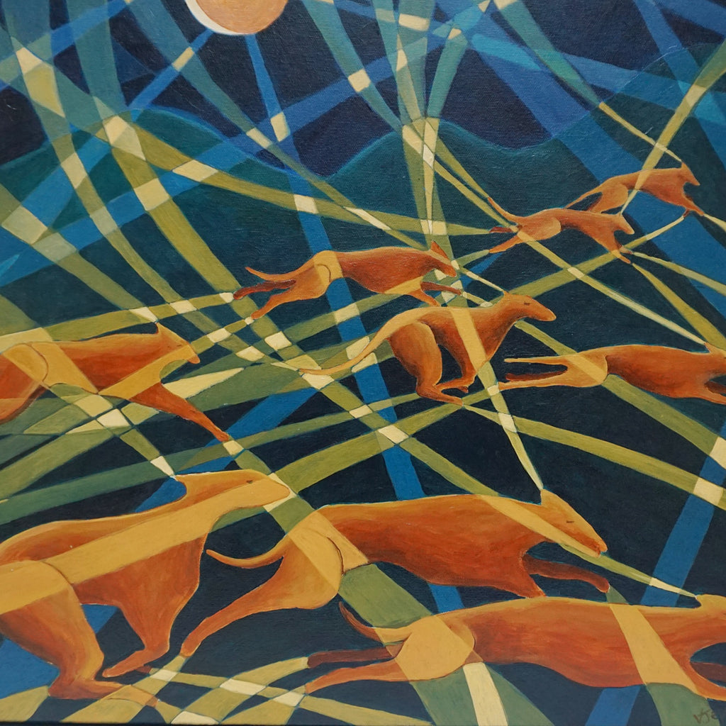 Contemporary Painting of Running Dogs Oil on Canvas Art Deco Style Painting - Jeroen Markies Art Deco