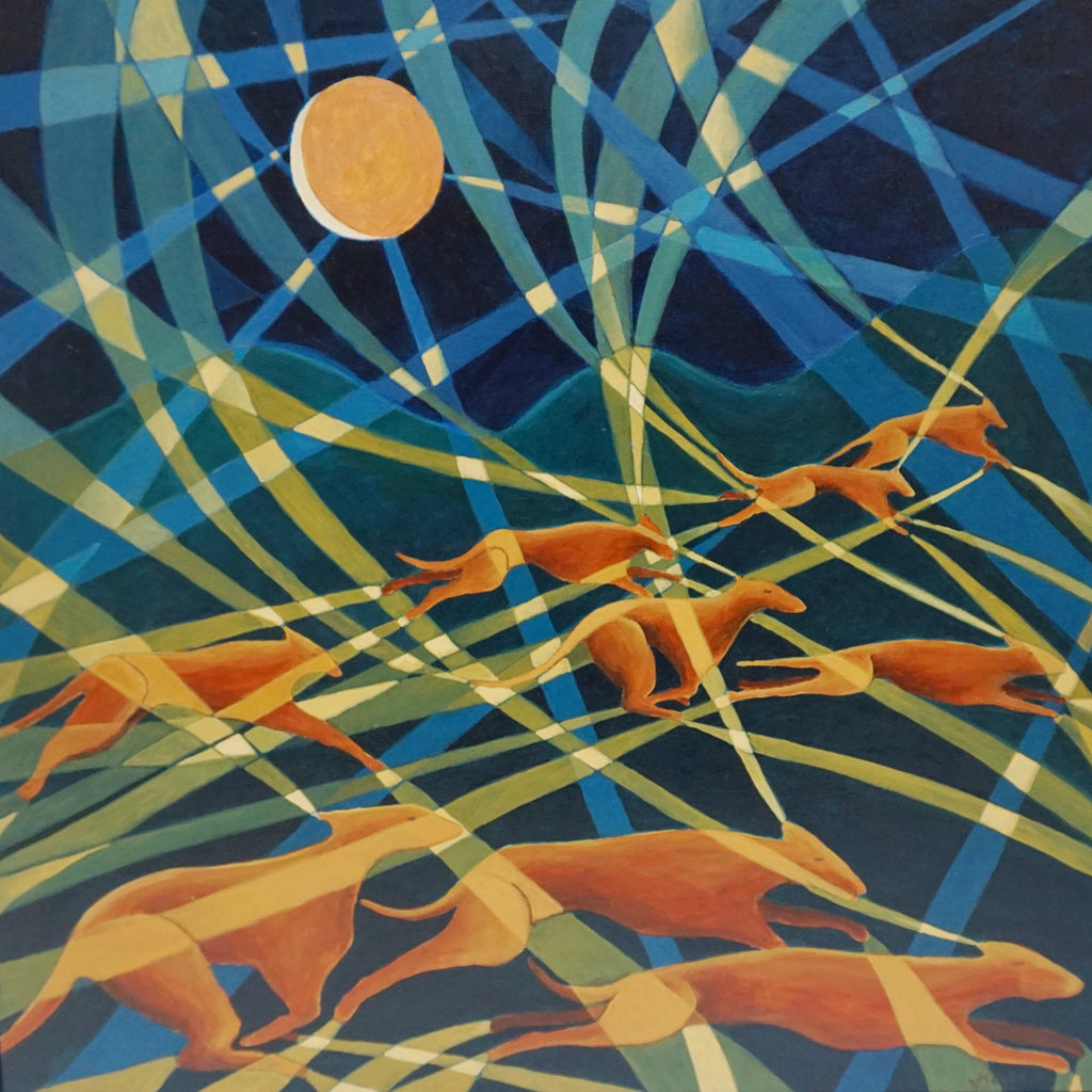 Contemporary Painting of Running Dogs Oil on Canvas Art Deco Style Painting - Jeroen Markies Art Deco