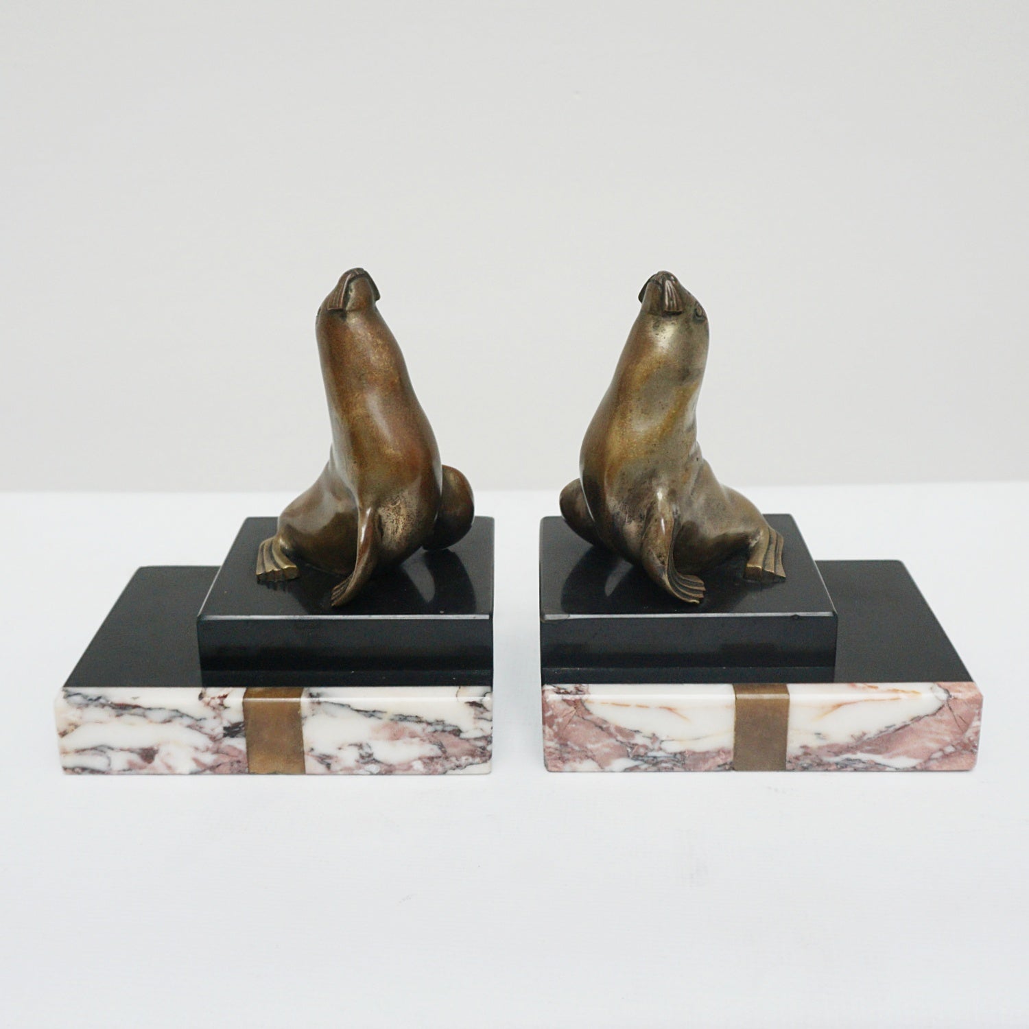 Art Deco Sea Lion Bookends Bronze and Marble - Jeroen Markies Art Deco