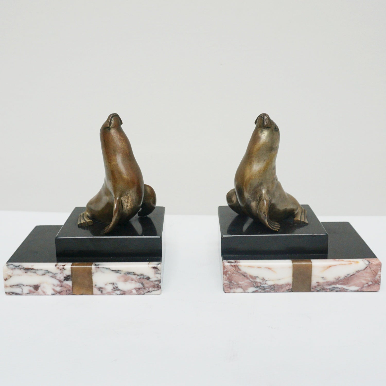 Art Deco Sea Lion Bookends Bronze and Marble - Jeroen Markies Art Deco