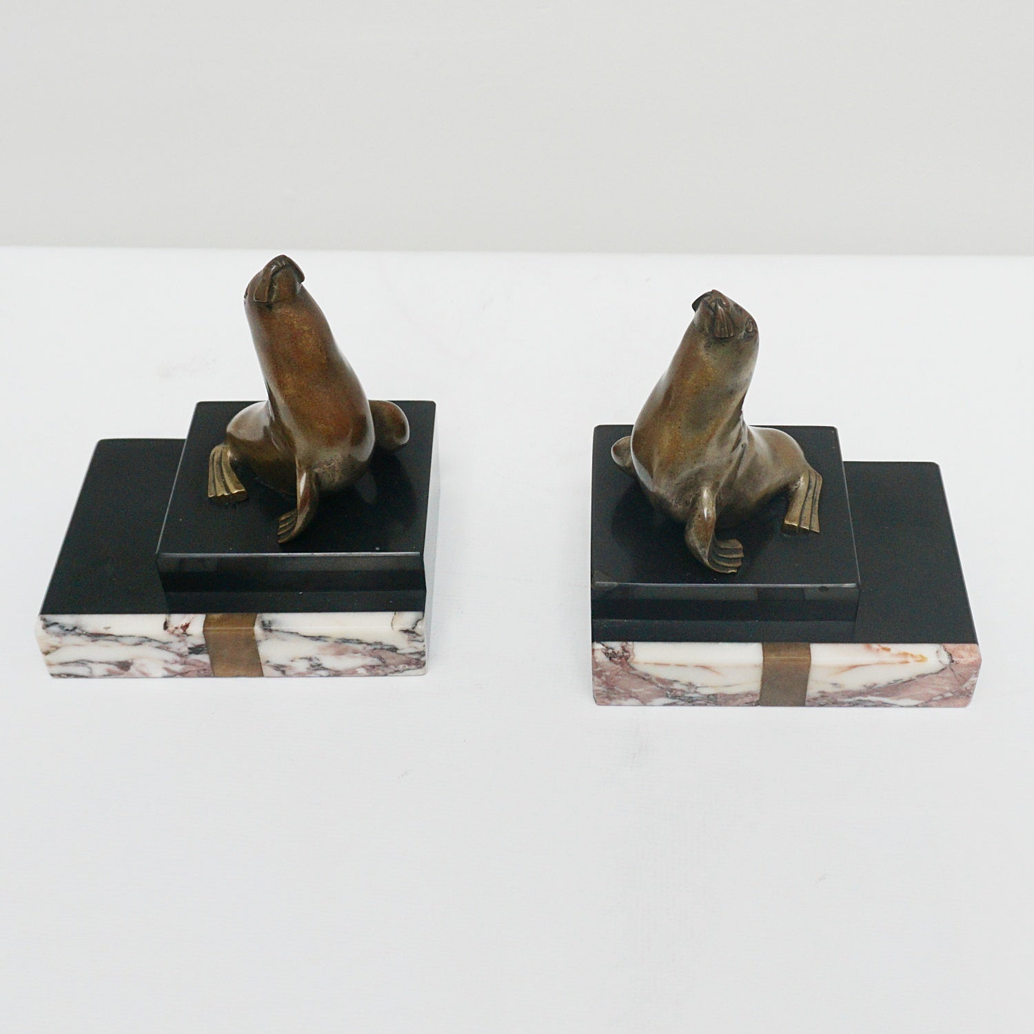 Art Deco Sea Lion Bookends Bronze and Marble - Jeroen Markies Art Deco