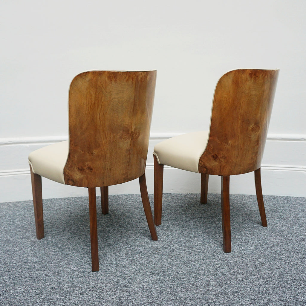 Pair of Vintage Art Deco Cream Leather and Burr Walnut Chairs - Jeroen Markies Art Deco