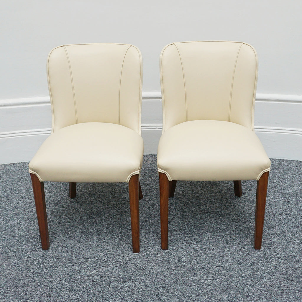 Pair of Vintage Art Deco Cream Leather and Burr Walnut Chairs - Jeroen Markies Art Deco