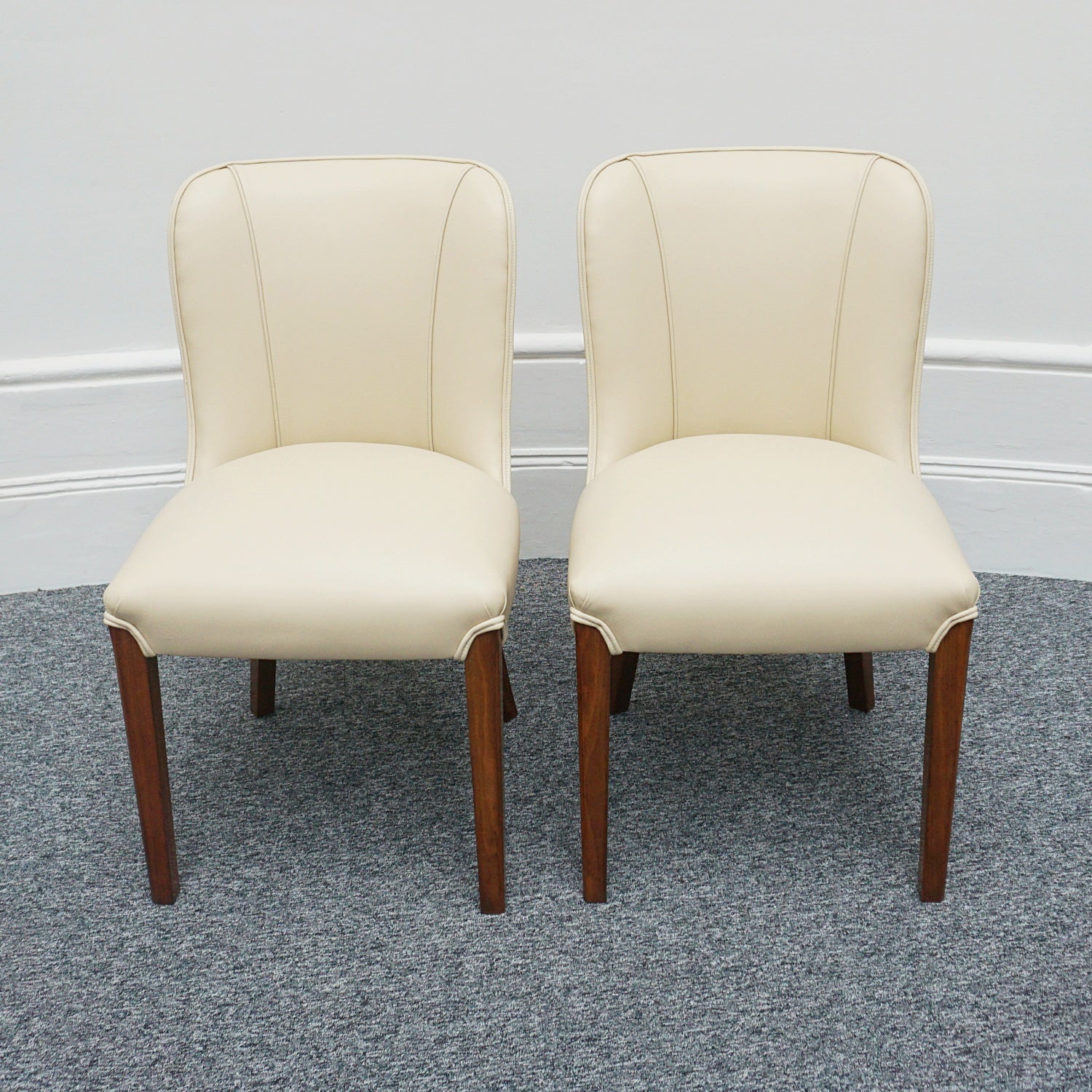 Pair of Vintage Art Deco Cream Leather and Burr Walnut Chairs - Jeroen Markies Art Deco