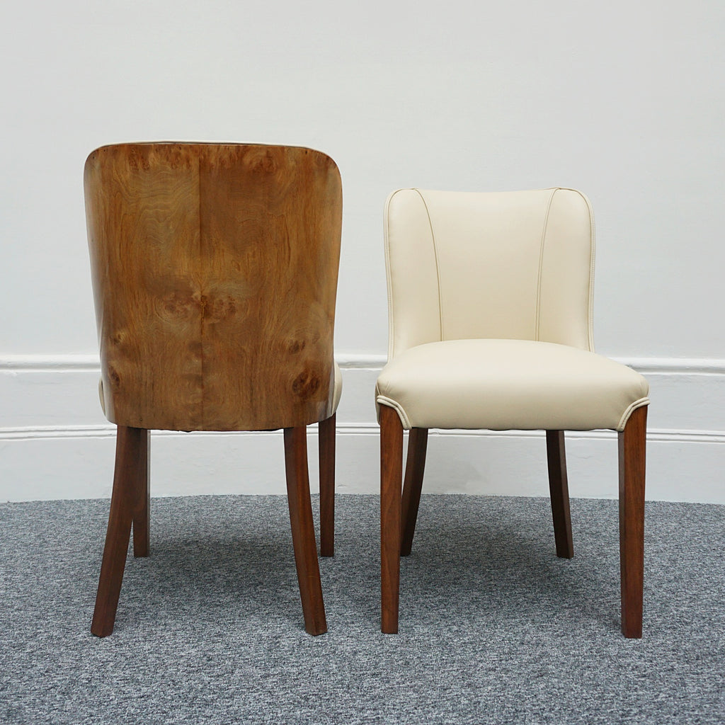Pair of Vintage Art Deco Cream Leather and Burr Walnut Chairs - Jeroen Markies Art Deco