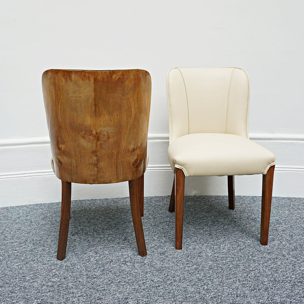 Pair of Vintage Art Deco Cream Leather and Burr Walnut Chairs - Jeroen Markies Art Deco
