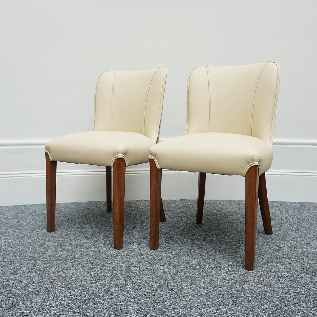 Pair of Vintage Art Deco Cream Leather and Burr Walnut Chairs - Jeroen Markies Art Deco