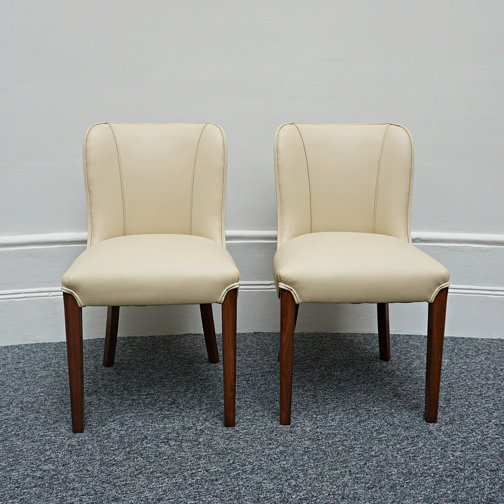 Pair of Vintage Art Deco Cream Leather and Burr Walnut Chairs - Jeroen Markies Art Deco