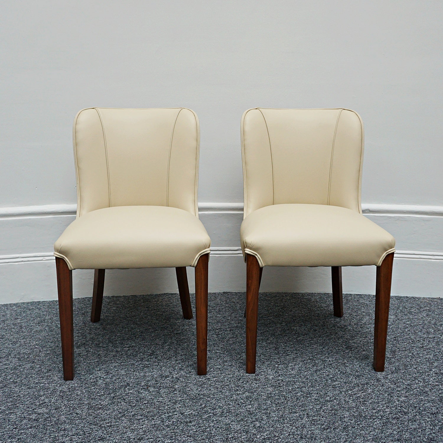 Pair of Vintage Art Deco Cream Leather and Burr Walnut Chairs - Jeroen Markies Art Deco