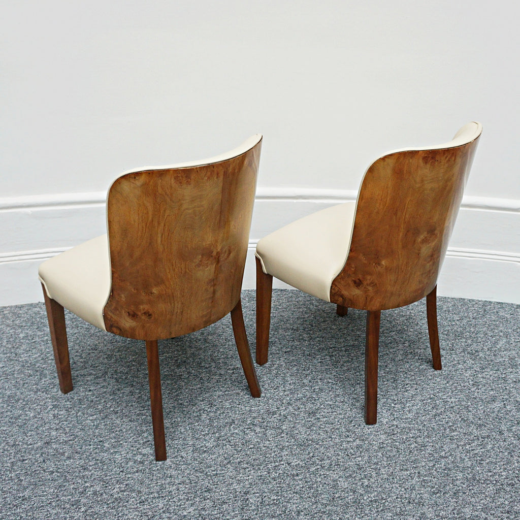 Pair of Vintage Art Deco Cream Leather and Burr Walnut Chairs - Jeroen Markies Art Deco