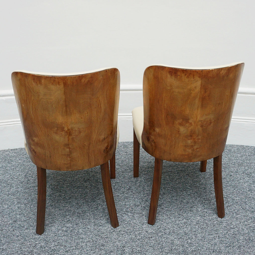 Pair of Vintage Art Deco Cream Leather and Burr Walnut Chairs - Jeroen Markies Art Deco